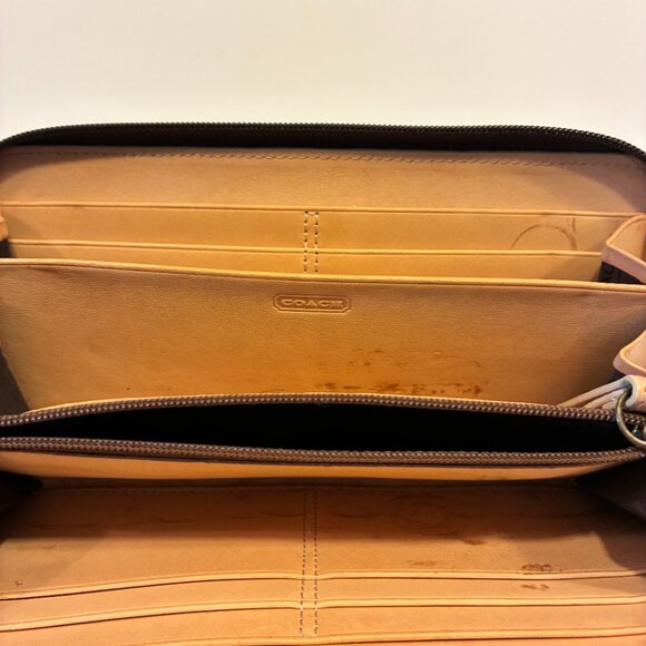 Coach Signature Stripe Zip-Around Wallet – Brown Canvas & Suede - Picture 3 of 6